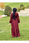 Bordo Anvelop Örme Yandan Düğmeli Tesettür Elbise