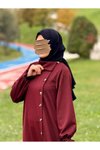 Bordo Anvelop Örme Yandan Düğmeli Tesettür Elbise