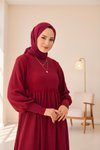 Bordo Desenli Dantelli Yandan Bağlamalı Örme Tesettür Elbise