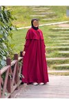 Bordo Desenli Örme Pelerinli Tesettür Elbise