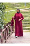 Bordo Desenli Örme Pelerinli Tesettür Elbise