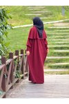 Bordo Desenli Örme Pelerinli Tesettür Elbise