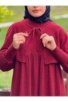 Bordo Desenli Örme Pelerinli Tesettür Elbise