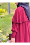 Bordo Desenli Örme Pelerinli Tesettür Elbise