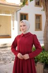 Bordo Pelerinli Yakalı Tesettür Elbise