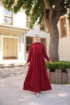 Bordo Pelerinli Yakalı Tesettür Elbise