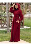 Bordo Sweat Kapüşonlu Tesettür Elbise