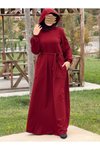 Bordo Sweat Kapüşonlu Tesettür Elbise