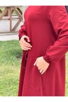 Bordo Sweat Kapüşonlu Tesettür Elbise