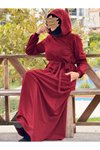 Bordo Sweat Kapüşonlu Tesettür Elbise