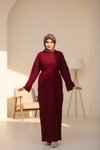 Bordo Uzun Kol Otantik Triko İçlikli Tesettür Elbise