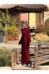 Bordo Uzun Kol Otantik Triko İçlikli Tesettür Elbise