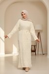 Ekru Otantik Uzun Kol İçlikli Triko Tesettür Elbise
