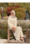 Ekru Otantik Uzun Kol İçlikli Triko Tesettür Elbise