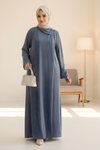 Gri Anvelop Örme Ferace Kolluklu Tesettür Elbise