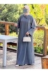 Gri Anvelop Örme Ferace Kolluklu Tesettür Elbise
