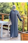 Gri Anvelop Örme Ferace Kolluklu Tesettür Elbise