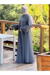Gri Anvelop Örme Ferace Kolluklu Tesettür Elbise