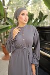 Gri Burgu Örme Yarım Pat Tesettür Elbise