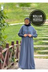 Gri Örme Pelerinli Tesettür Elbise