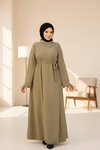 Haki Örme Ferace Anvelop Kolluklu Tesettür Elbise