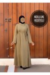 Haki Örme Ferace Anvelop Kolluklu Tesettür Elbise