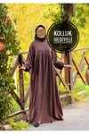 Kahve Oversize Robalı Örme Tesettür Elbise