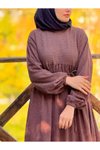 Kahve Oversize Robalı Örme Tesettür Elbise