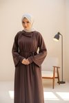 Kahverengi Örme Ferace Anvelop Kolluklu Tesettür Elbise