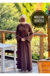 Kahverengi Örme Ferace Anvelop Kolluklu Tesettür Elbise