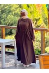Kahverengi Örme Ferace Anvelop Kolluklu Tesettür Elbise