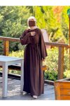Kahverengi Örme Ferace Anvelop Kolluklu Tesettür Elbise