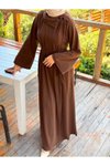 Kahverengi Örme Ferace Anvelop Kolluklu Tesettür Elbise