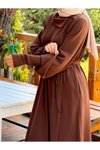 Kahverengi Örme Ferace Anvelop Kolluklu Tesettür Elbise
