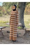 Kamel Çizgili Triko Tesettür Elbise