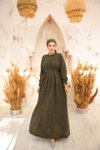Koyu Haki Robalı Tokalı Tesettür Elbise