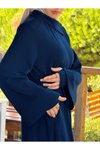 Lacivert Anvelop Örme Kolluklu Tesettür Elbise