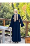 Lacivert Anvelop Örme Kolluklu Tesettür Elbise