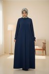 Lacivert Örme Kaplama Düğmeli Kolluklu Tesettür Elbise