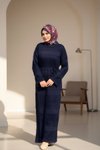 Lacivert Otantik Uzun Kol İçlikli Triko Tesettür Elbise