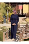 Lacivert Otantik Uzun Kol İçlikli Triko Tesettür Elbise