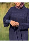 Lacivert Otantik Uzun Kol İçlikli Triko Tesettür Elbise