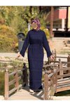 Lacivert Otantik Uzun Kol İçlikli Triko Tesettür Elbise