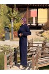 Lacivert Otantik Uzun Kol İçlikli Triko Tesettür Elbise