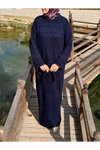 Lacivert Otantik Uzun Kol İçlikli Triko Tesettür Elbise