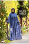 Lacivert Oversize Örme Robalı Tesettür Elbise