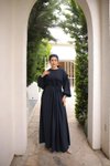 Lacivert Oversize Robalı Büzgülü Tesettür Elbise