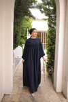 Lacivert Oversize Robalı Büzgülü Tesettür Elbise