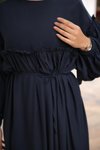 Lacivert Oversize Robalı Büzgülü Tesettür Elbise