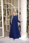 Lacivert Robalı Fırfırlı Tesettür Elbise
